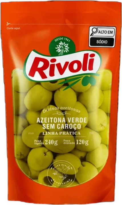 Azeitonas Verdes em Conserva Sem Caroço Rivoli Sachê 120g